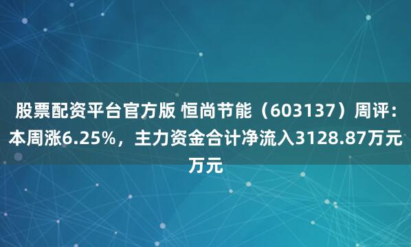 股票配资平台官方版 恒尚节能（603137）周评：本周涨6.25%，主力资金合计净流入3128.87万元