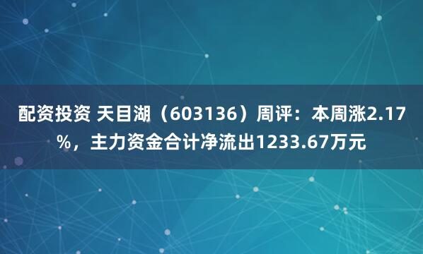 配资投资 天目湖（603136）周评：本周涨2.17%，主力资金合计净流出1233.67万元